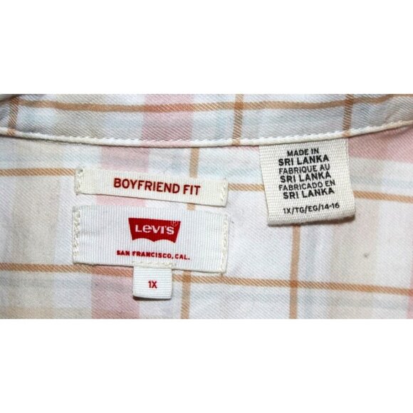 LEVI'S® Boyfriend Plaid Button-Up Shirt in Cream & Pink - Size 1X - Picture 5 of 8